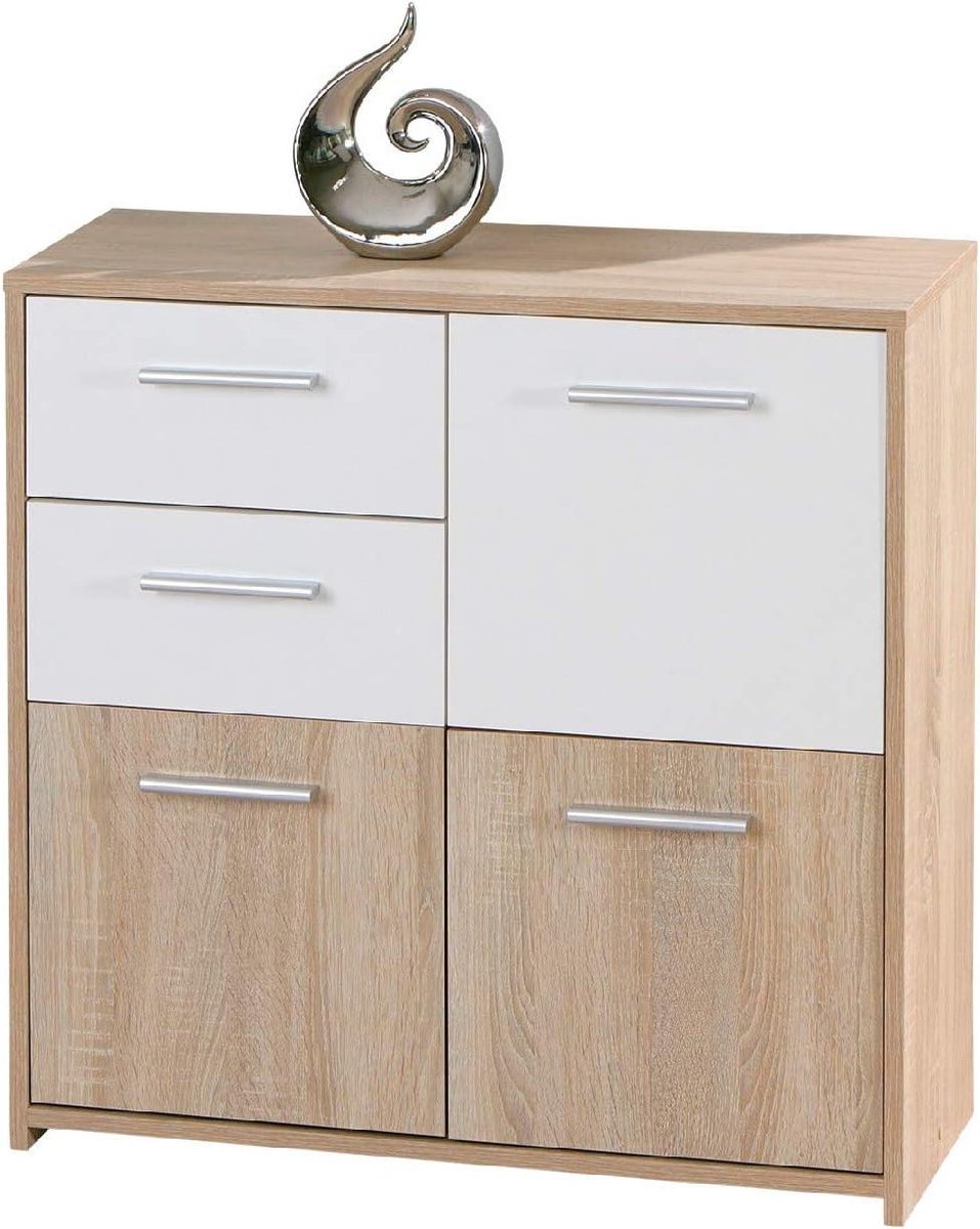 Buffetkast - Dressoir Bergkast - Opbergen Keuken - Eiken en wit - 77 x 77 cm - Eiken en wit