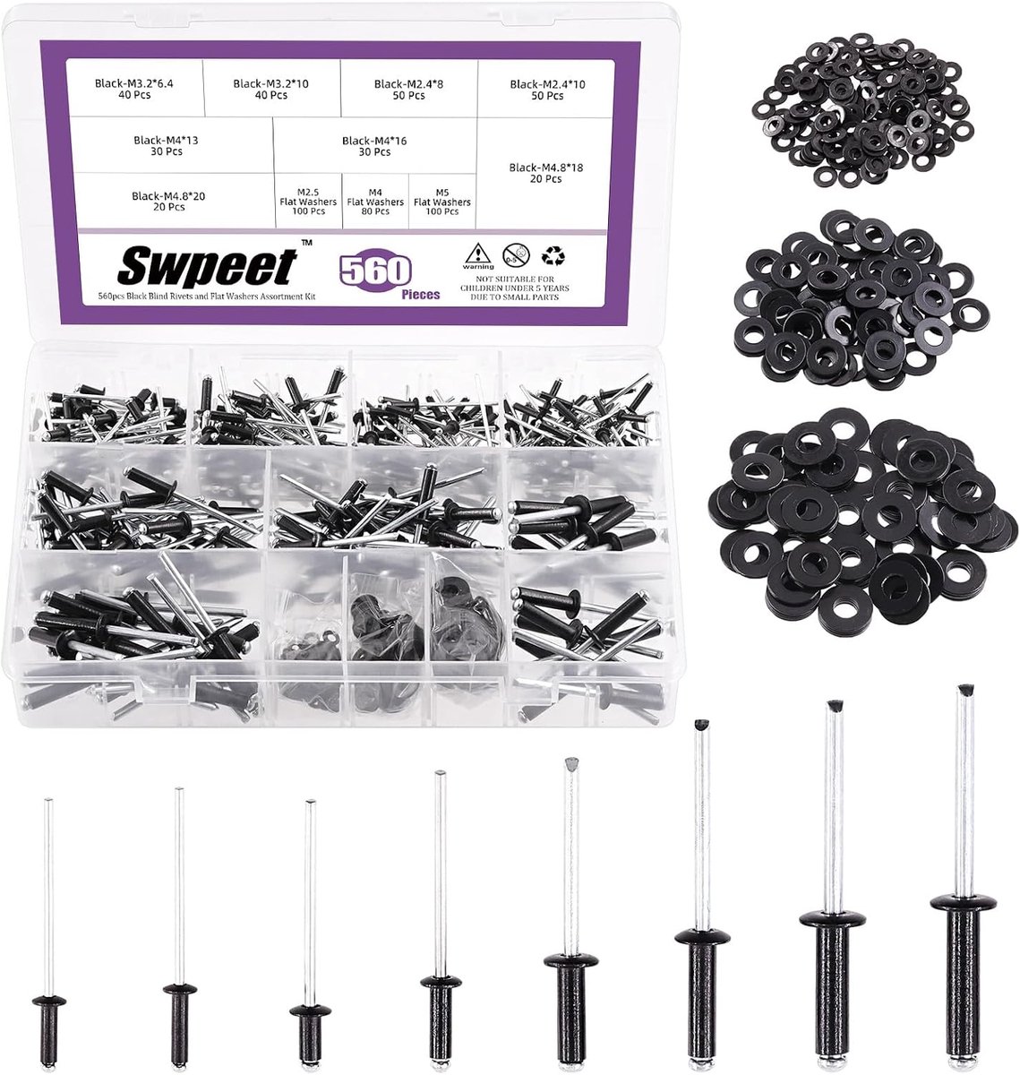 Popnagels assortiment 560 stuks - Aluminium en roestvrij staal - Inclusief opbergtas - Ideaal voor diverse projecten - SnelShoppen
