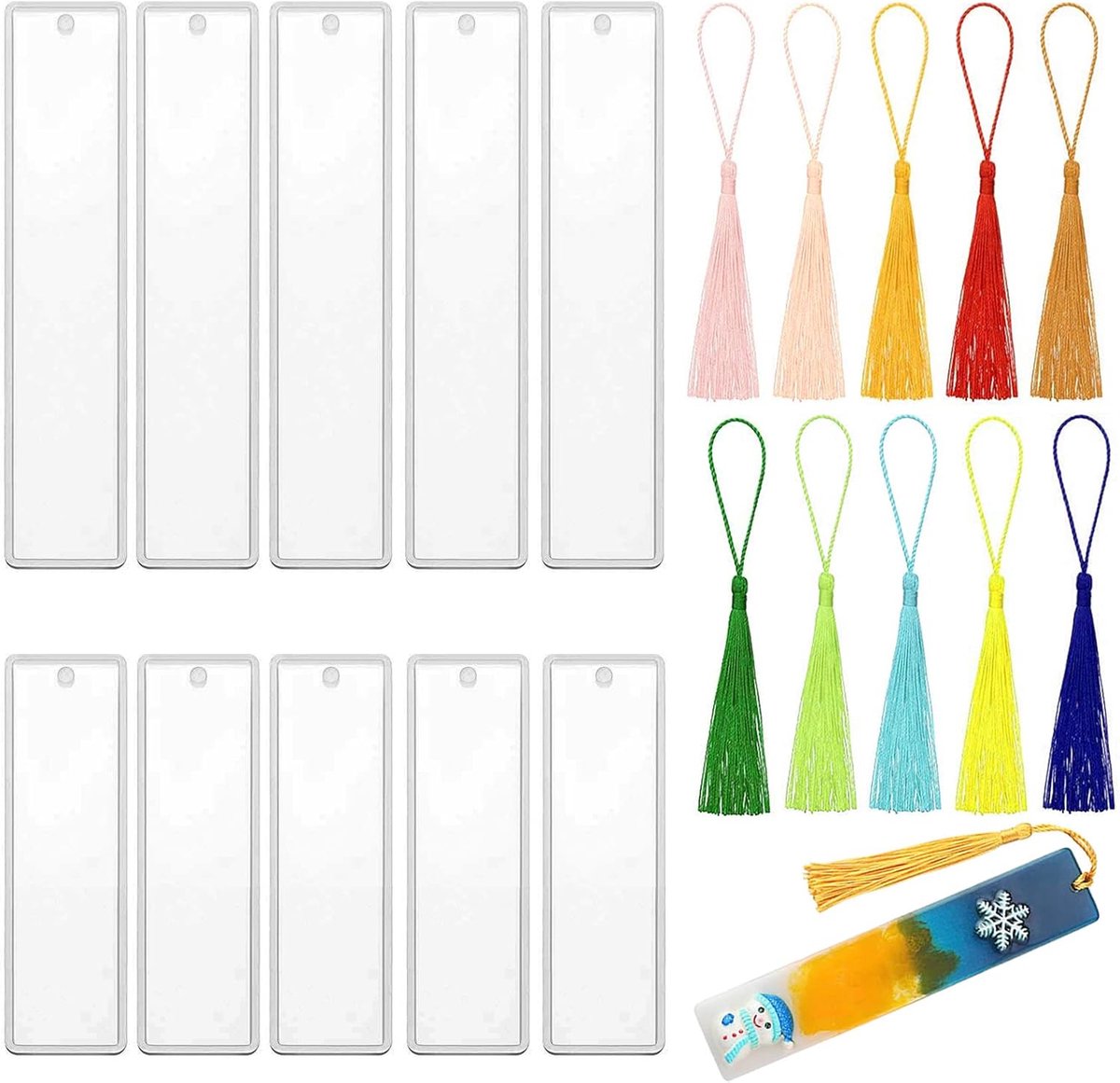 Epoxyhars boekenleggers set van 10 - Silikonenvorm - 10 kleurrijke kwastjes - Perfect voor DIY-projecten - SnelShoppen