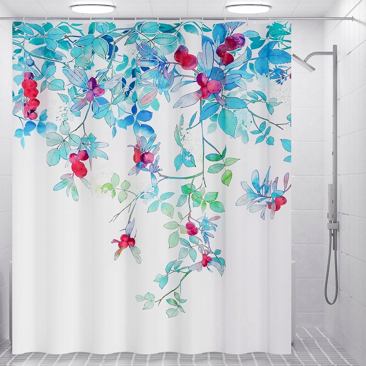 Douchegordijn Stof 180x200 cm met Rode Bloemen