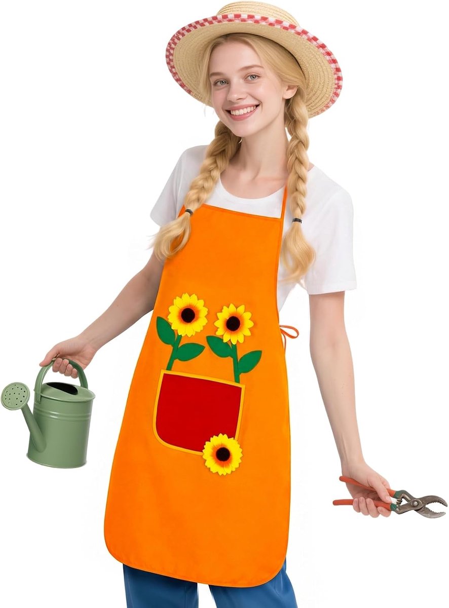 Schort voor vrouwen en mannen - verstelbaar met bloemen - zonnebloemdesign - ideaal voor koken en bakken - SnelShoppen