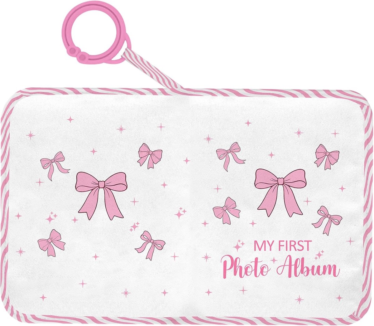 Babyfotoalbum 6x4 inch - roze strik zachte doek - met spiegel en haken - ideaal voor babyherinneringen - SnelShoppen