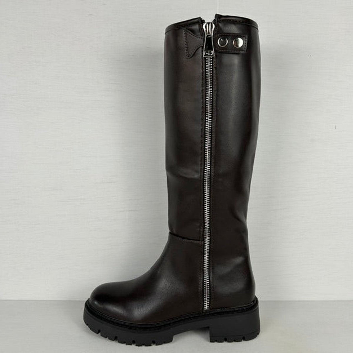 Stoere leatherlook laarzen met rits bruin (Verstelbare schacht) Bruin / 38