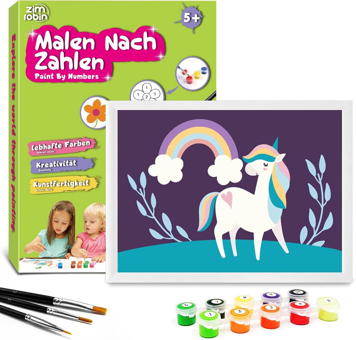 Schilderen op nummer kinderen 13x18 cm - eenhoorn - creatief cadeau - eindeloos plezier - SnelShoppen