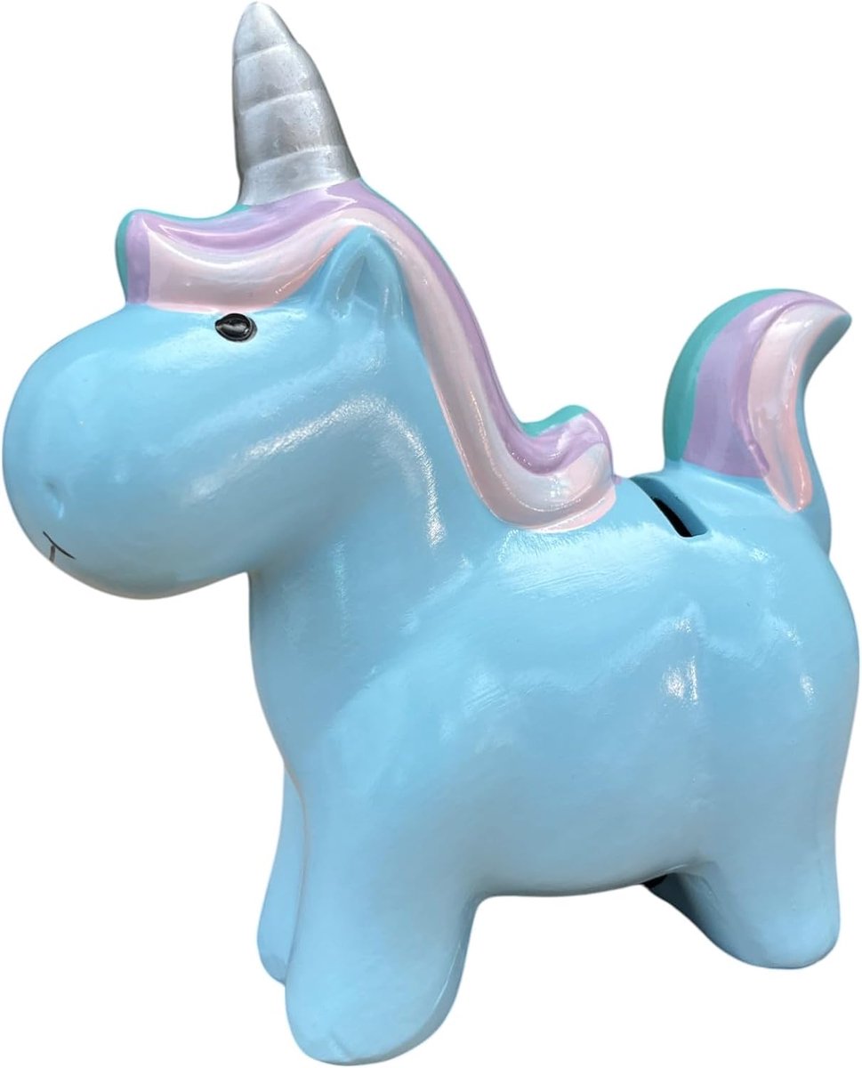 Decoratieve spaarpot eenhoorn 16,5 x 7 x 17 cm - keramiek - blauw - ideaal voor elke kamer - ShopVlot