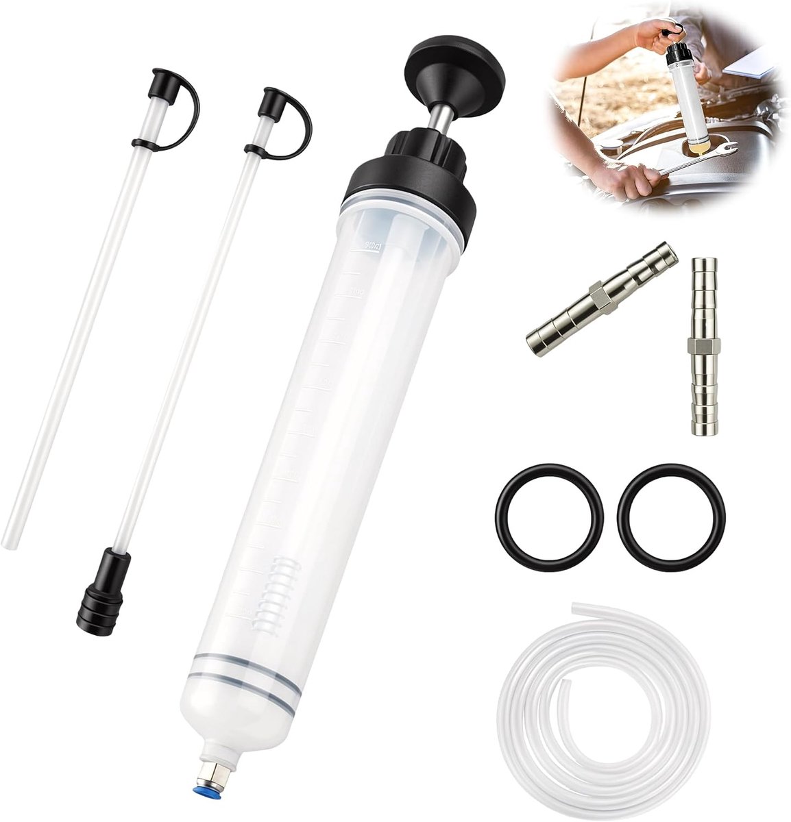 Afzuigspuit 500cc - 8-delig set met verlengslang - voor olieafzuiging in auto en grasmaaier - ShopVlot