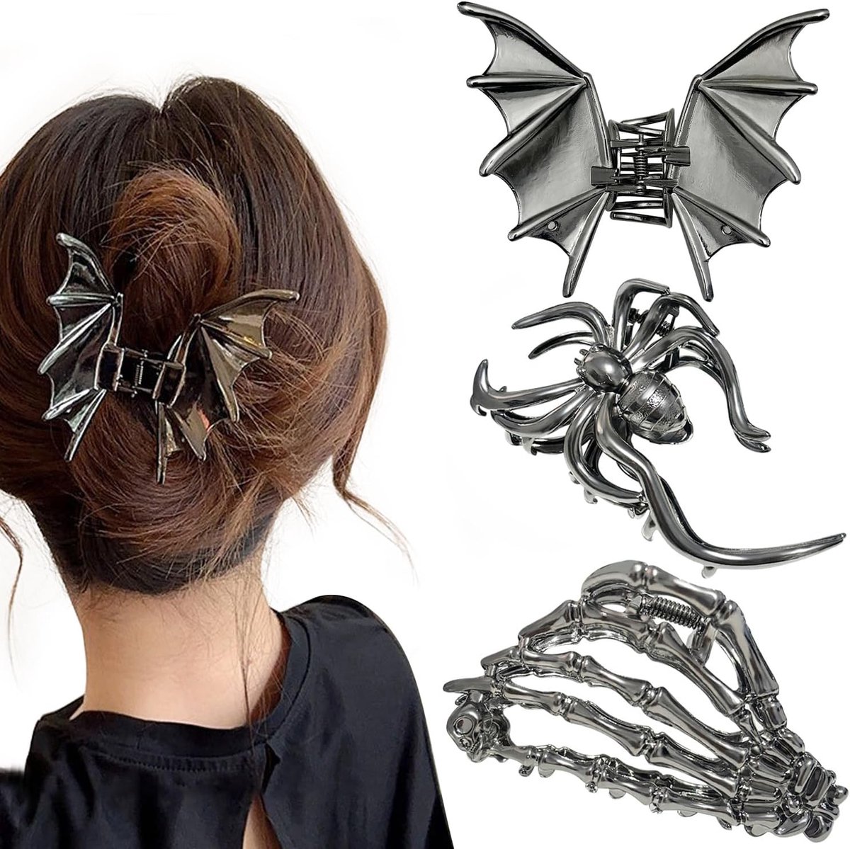 Halloween haarspeld set - 3 verschillende stijlen - spider, vleermuis, skelet - perfect voor kostuumfeest - ShopVlot