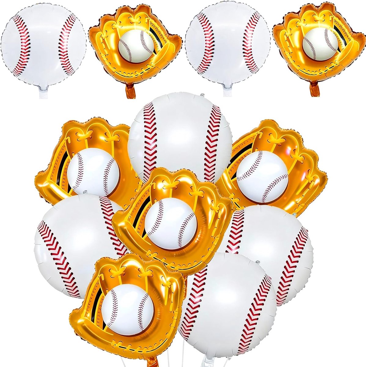honkbalballonnenset 8 stuks - aluminiumfolie - diverse vormen - sportthema feestdecoratie - ShopVlot