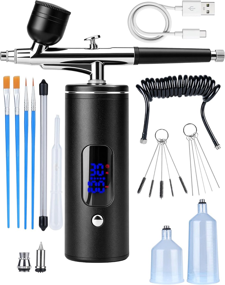 Airbrush-set 7-delig - professionele kwaliteit - veelzijdig gebruik - perfect voor kunstenaars - ShopVlot