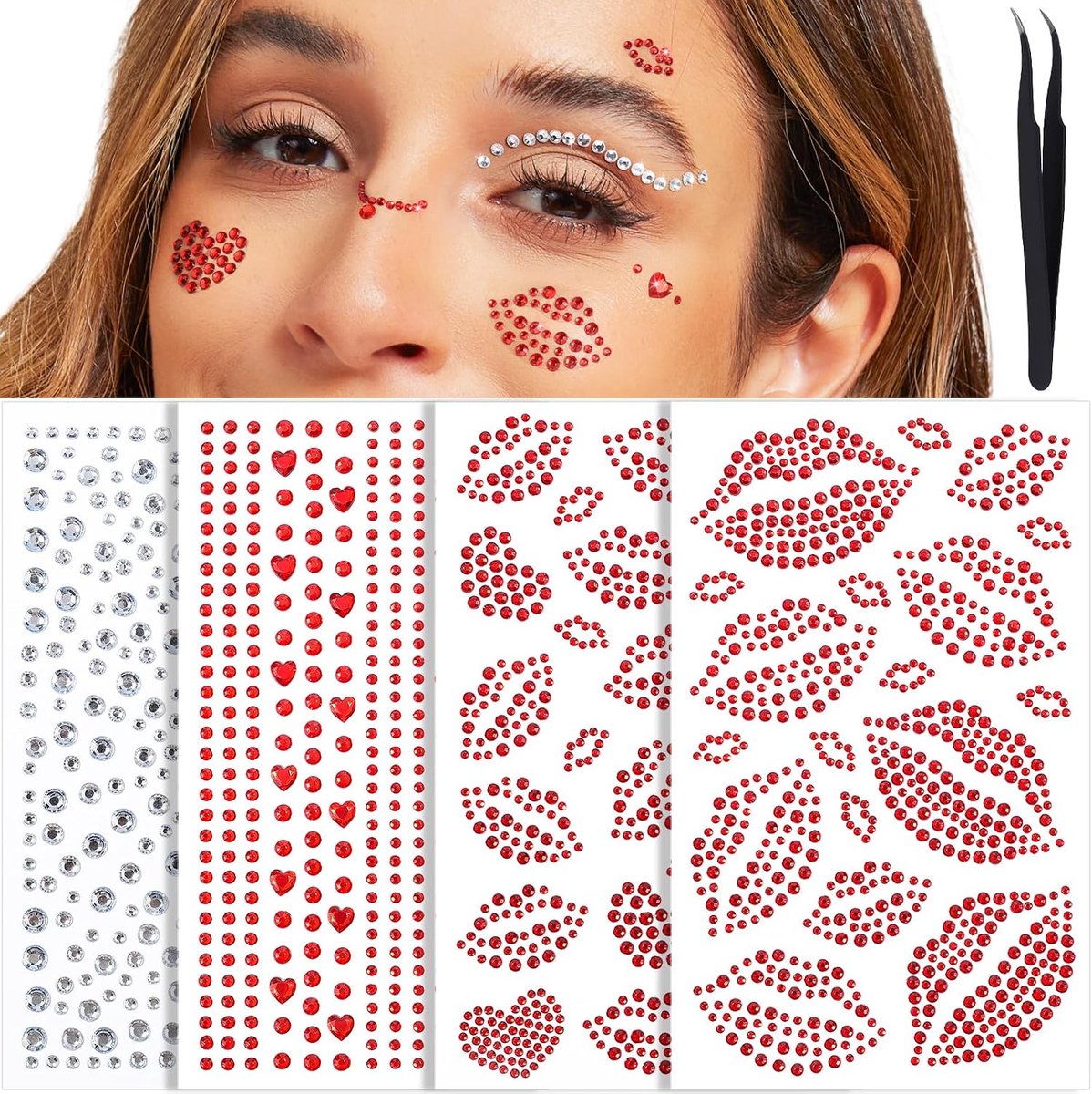 Gezichtssieradenstickers set - zelfklevend - strassstenen voor gezicht en haar - ideaal voor festivals - ShopVlot