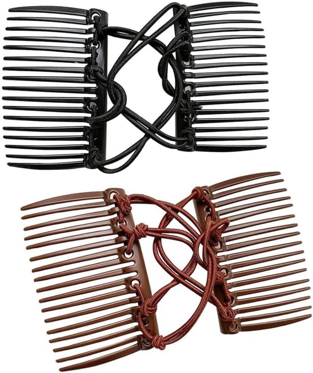 Haarcombs 2-Pack Dubbel - Verstelbaar Plastic - Goede Elastiek - Ideaal voor Actieve Momenten - ShopVlot