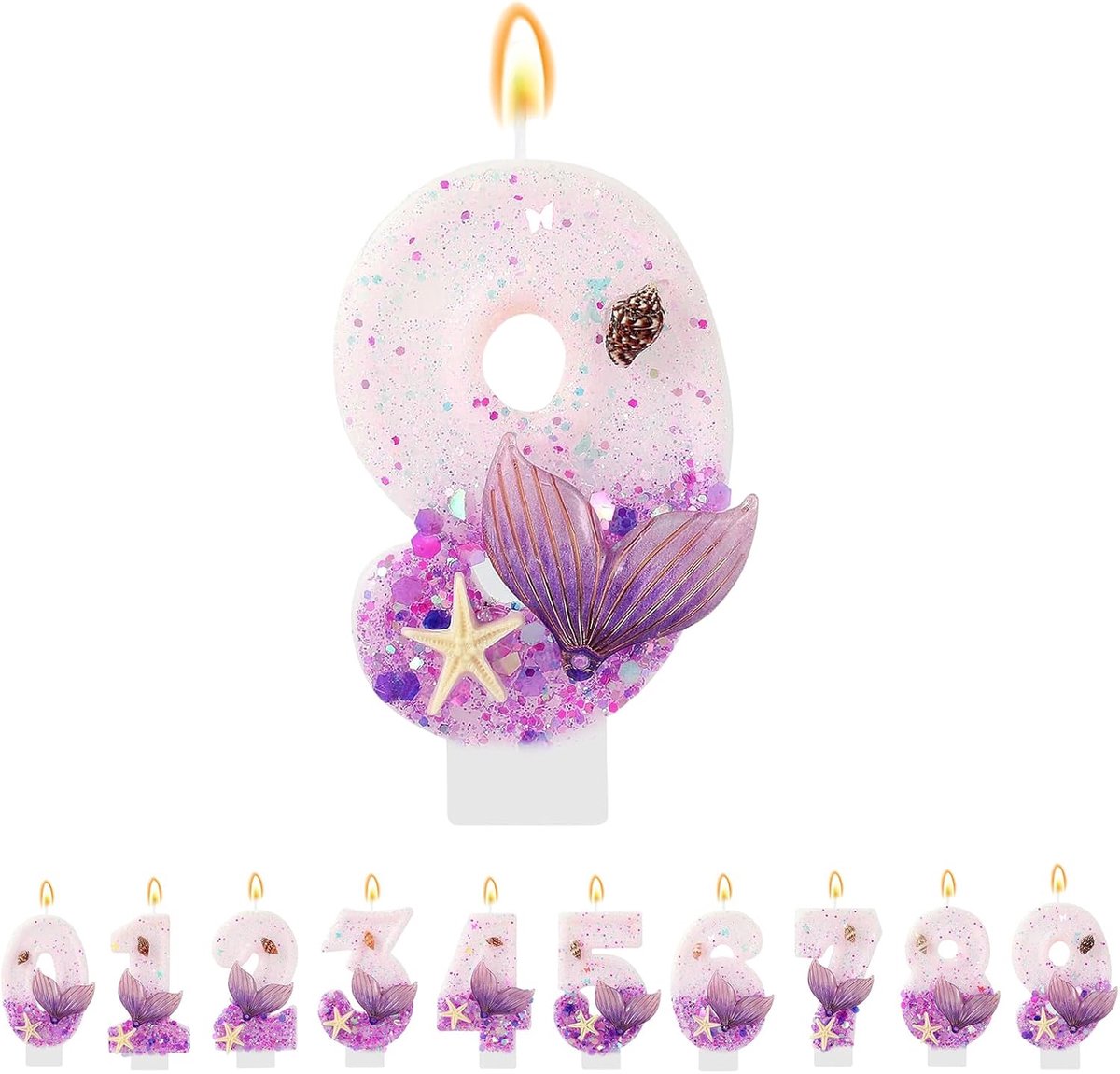Cadeaukaars 9 - Lilac Glitter - Feestelijke Decoratie - Voor Verjaardagen - ShopVlot