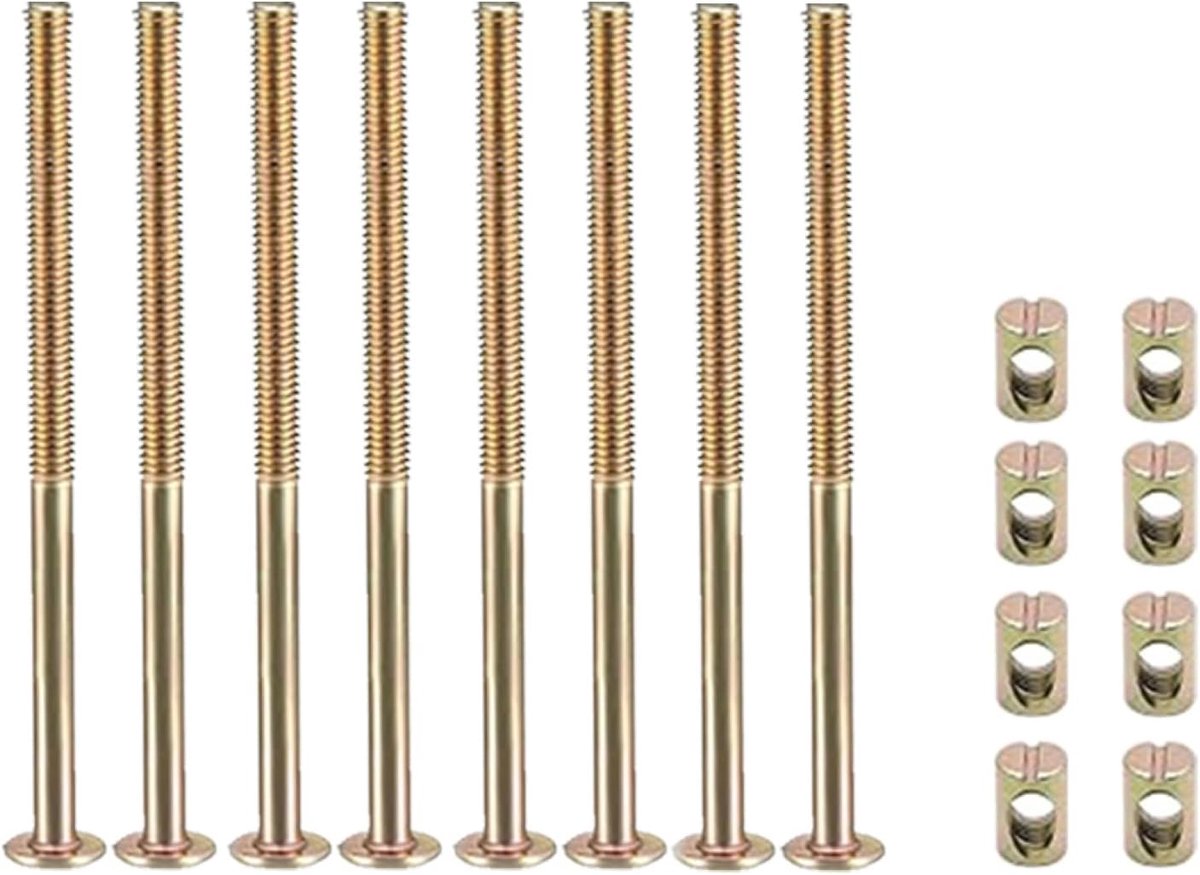 M6 x 110mm meubelbouten set - 8 stuks carbon staal - hexagonale schroef met barrel moeren - ShopVlot