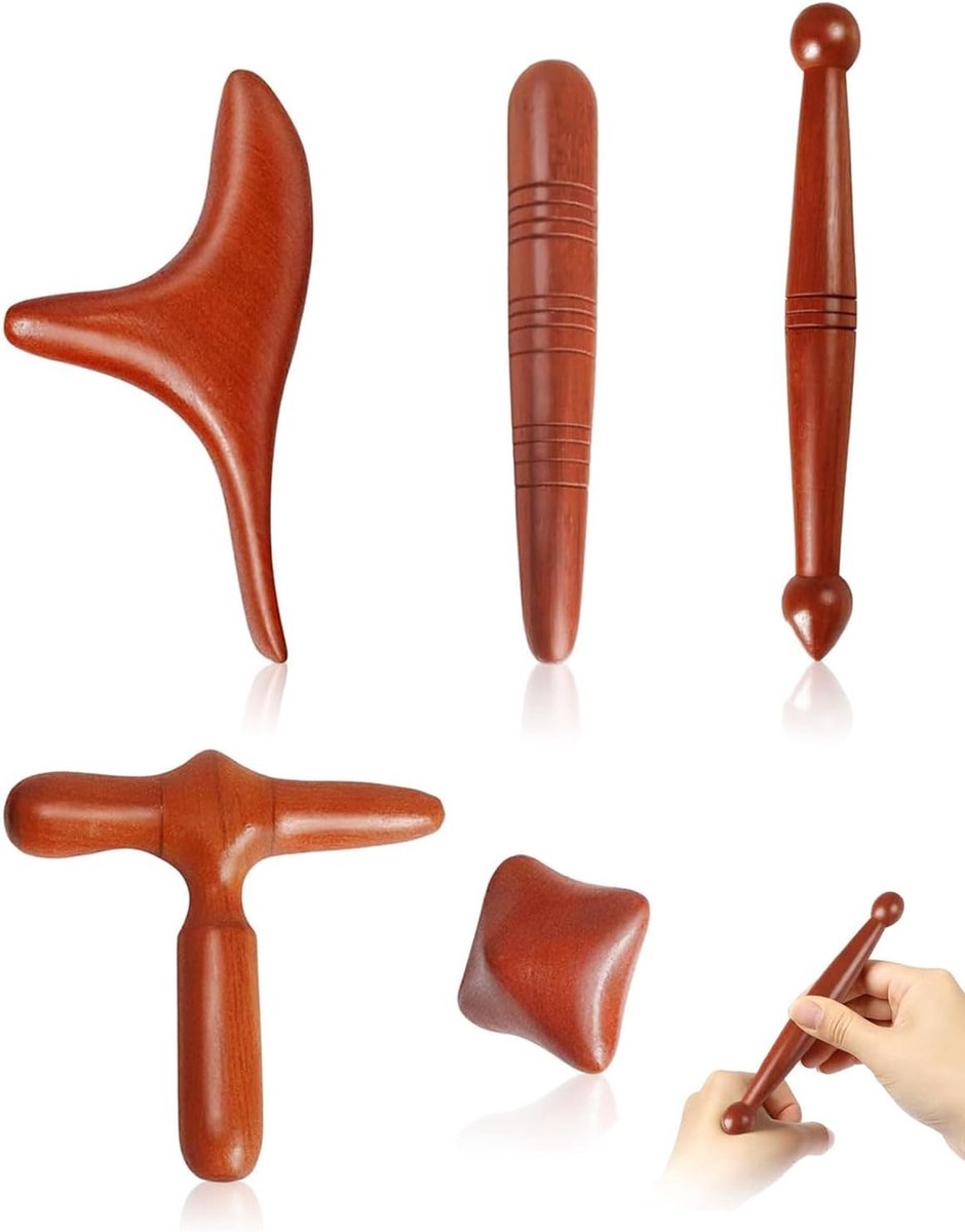Houten massagestaaf set - 5 stuks - Driehoek massageapparaat - Ontspanning voor schouders, rug, benen - ShopVlot