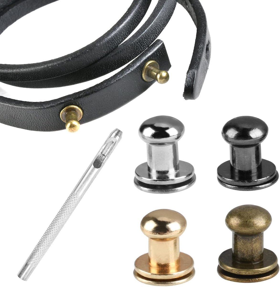 Leren Nieten 6mm - Metaal - 80 Stuks - Perfect voor Reparatie en Bevestiging - ShopVlot
