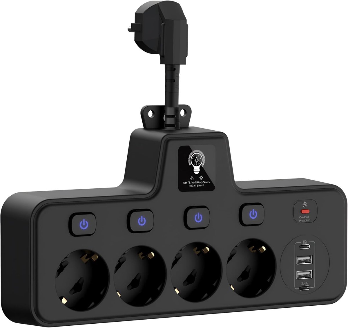 Powerstrip 4-Slot met 2 USB Poorten - Zwart - Afschakelbare stopcontacten - Energiezuinig opladen - ShopVlot