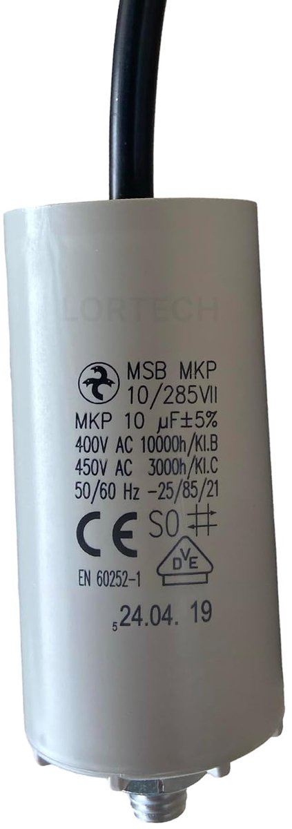 Capacitor 10 µF - 68 mm lengte - 35 mm diameter - met kabel voor eenvoudige montage - ShopVlot