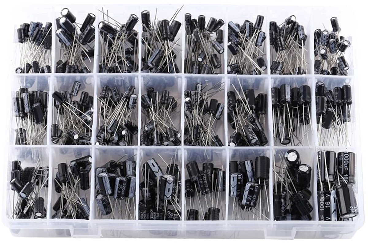 Aluminium elektrolytische condensatorassortiment 500 stuks - 24 waarden 0,1 UF tot 1000 UF - praktische opbergdoos - ShopVlot