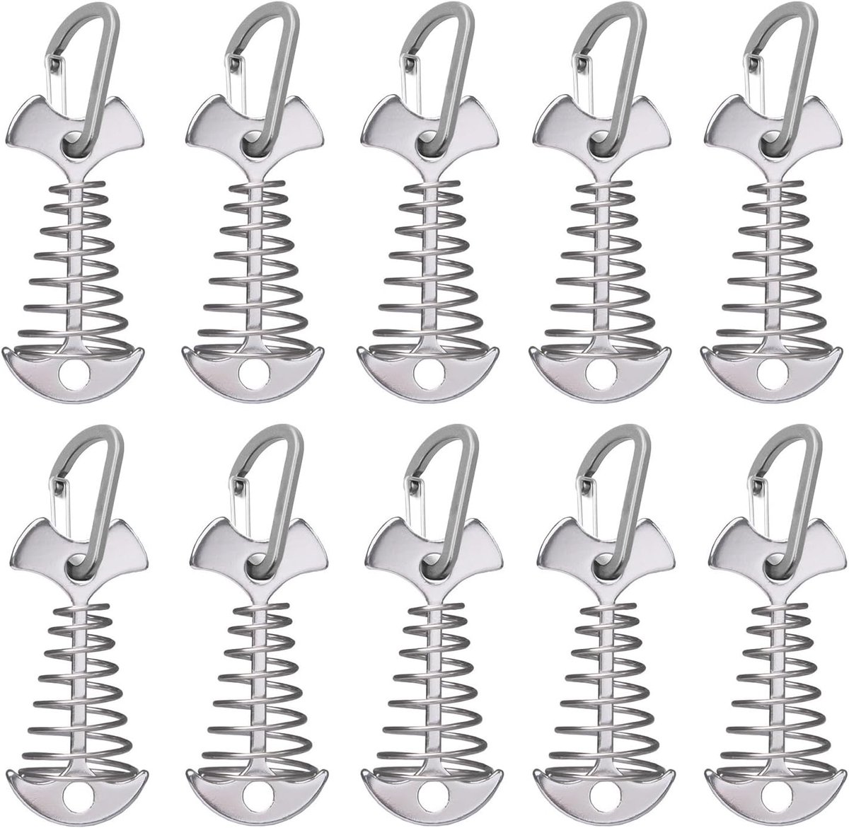 Tentankers met karabijnhaken - Aluminium - Windvast - Ideaal voor kamperen (10 stuks) - ShopVlot