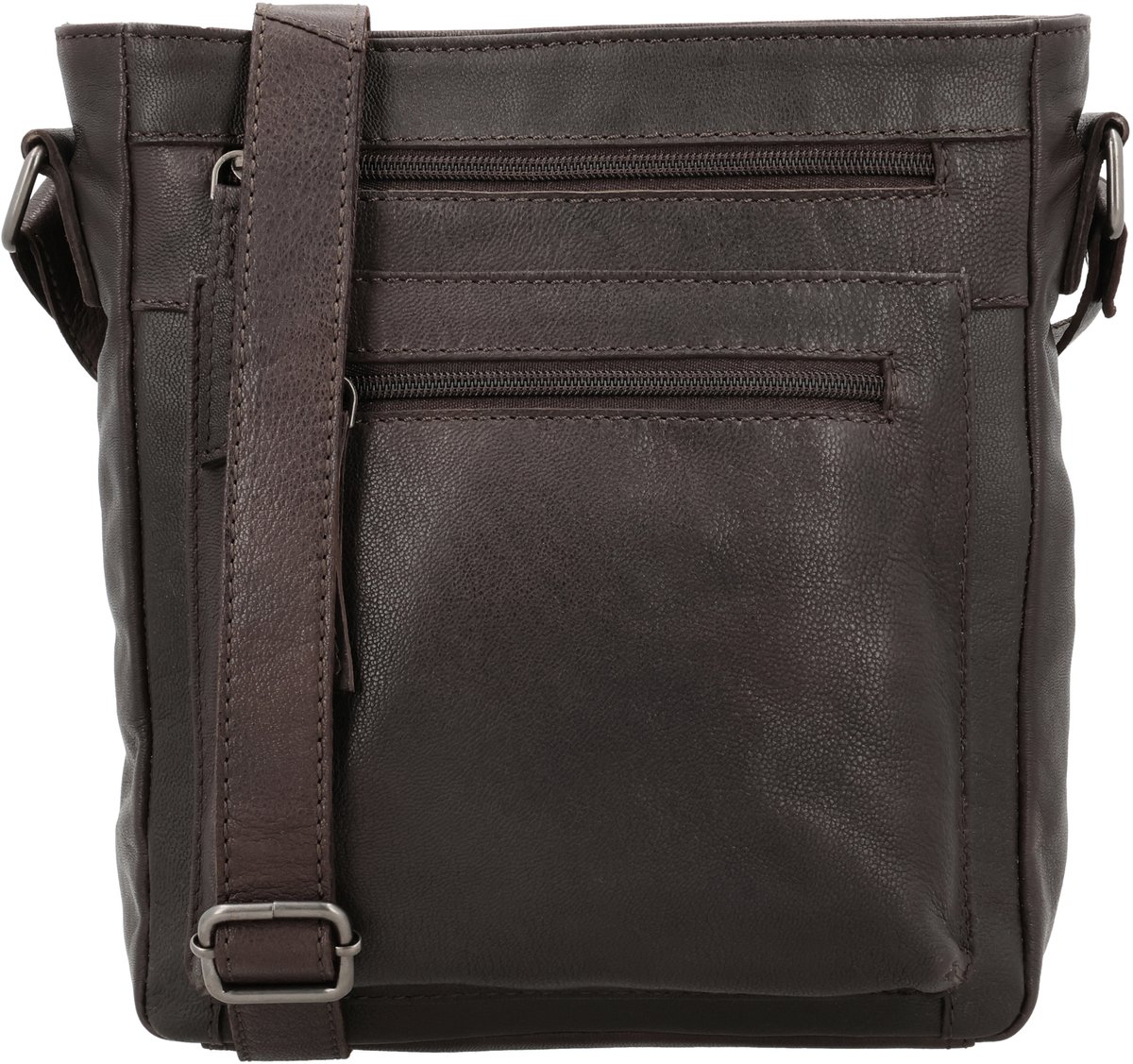 Beagles Maspalomas Crossbody Schoudertas - Handige Ritsvakken - Leren Dames Tas - Donkerbruin