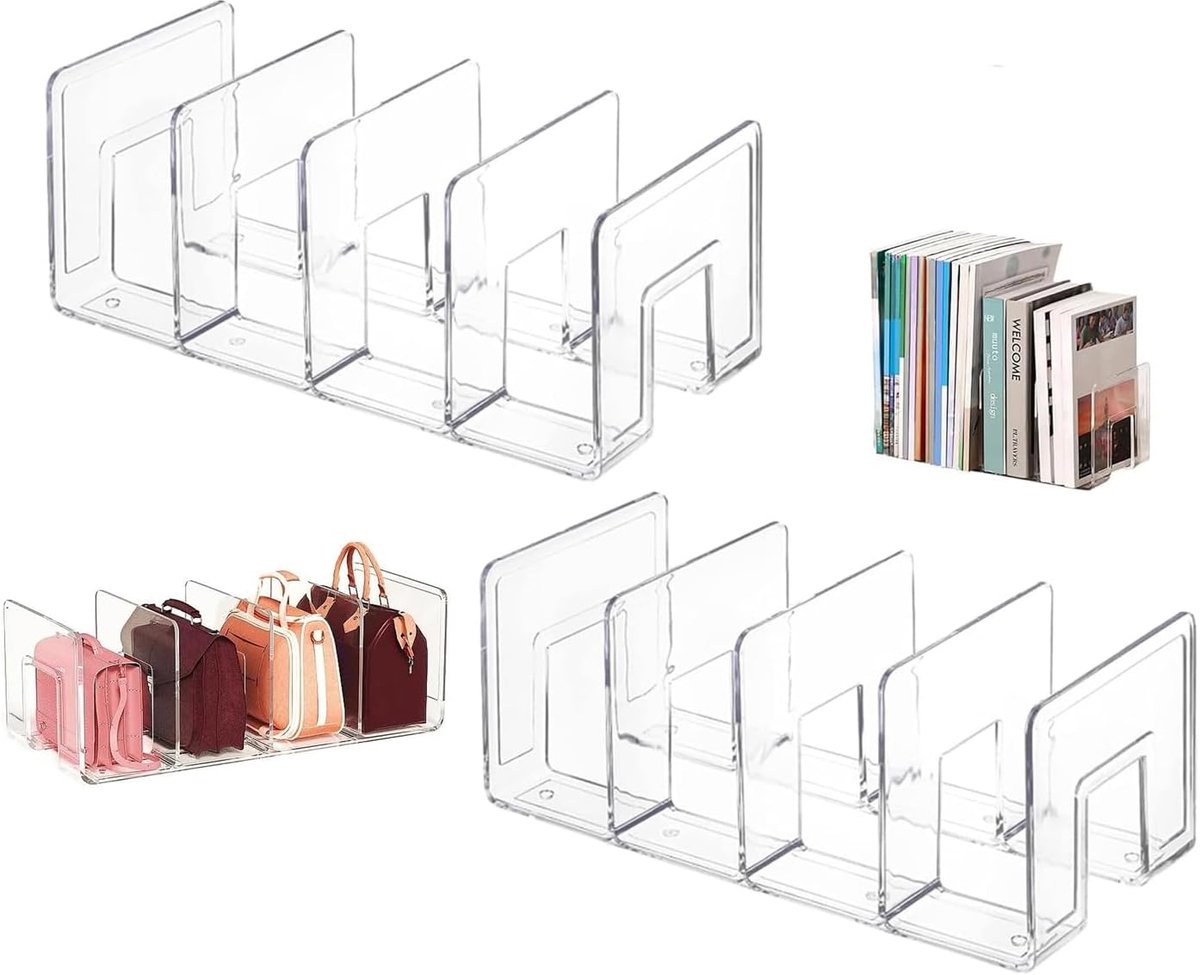 Acryl Plankafscheiders 32 x 15 x 13 cm - Transparant - Set van 2 - Perfect voor organisatie in huis - ShopVlot