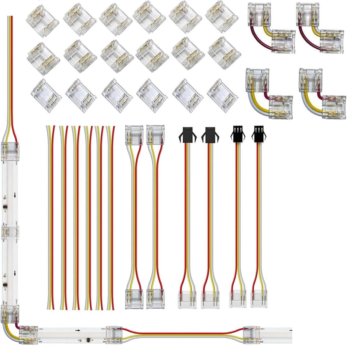3Pin Connector kit 10mm - L-vormig - Gapless connector - Voor DIY COB LED strip verlichting - ShopVlot