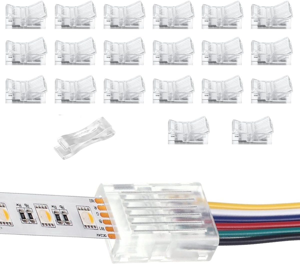 LED aansluiting 6-pins 12 mm - voor RGB WW en RGB+CCT strips - snelle verbinding zonder solderen - 20 stuks - ShopVlot