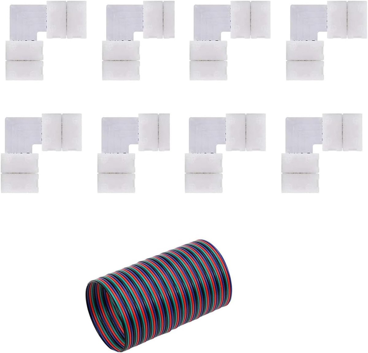 RGB LED strip connector 4Pin L-Type 10MM - 8 stuks - 16.4FT/5M verlengkabel - ShopVlot