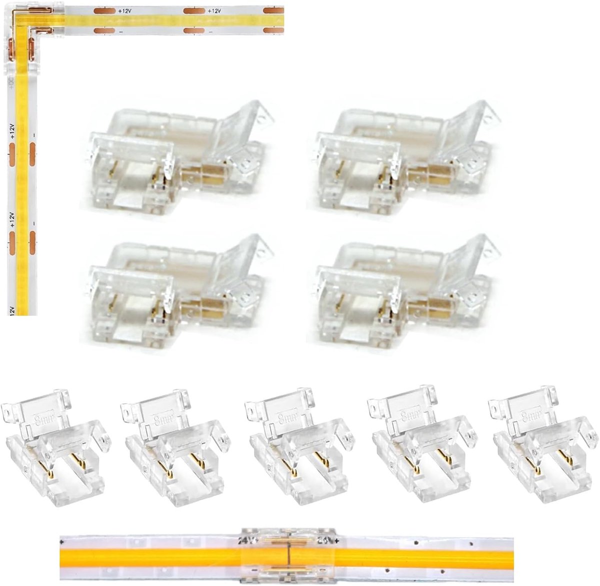 COB LED Strip Connector - 4 stuks 2pin L-vormige connectoren - voor 8mm enkelkleurige LED strips - eenvoudig in gebruik - ShopVlot