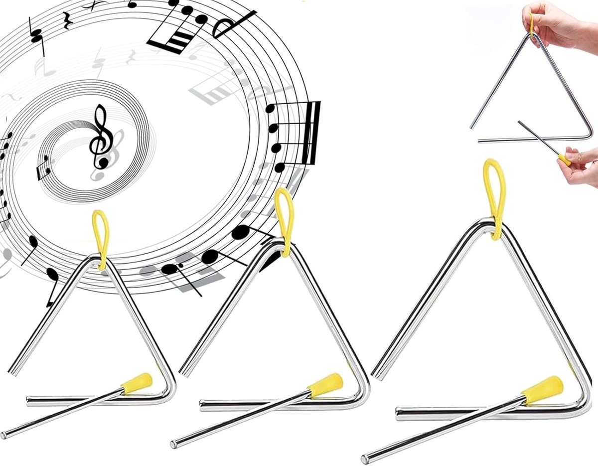 Triangle muziekinstrument set 3 stuks - hoogwaardig metaal - heldere klank - ideaal voor muziekeducatie - ShopVlot