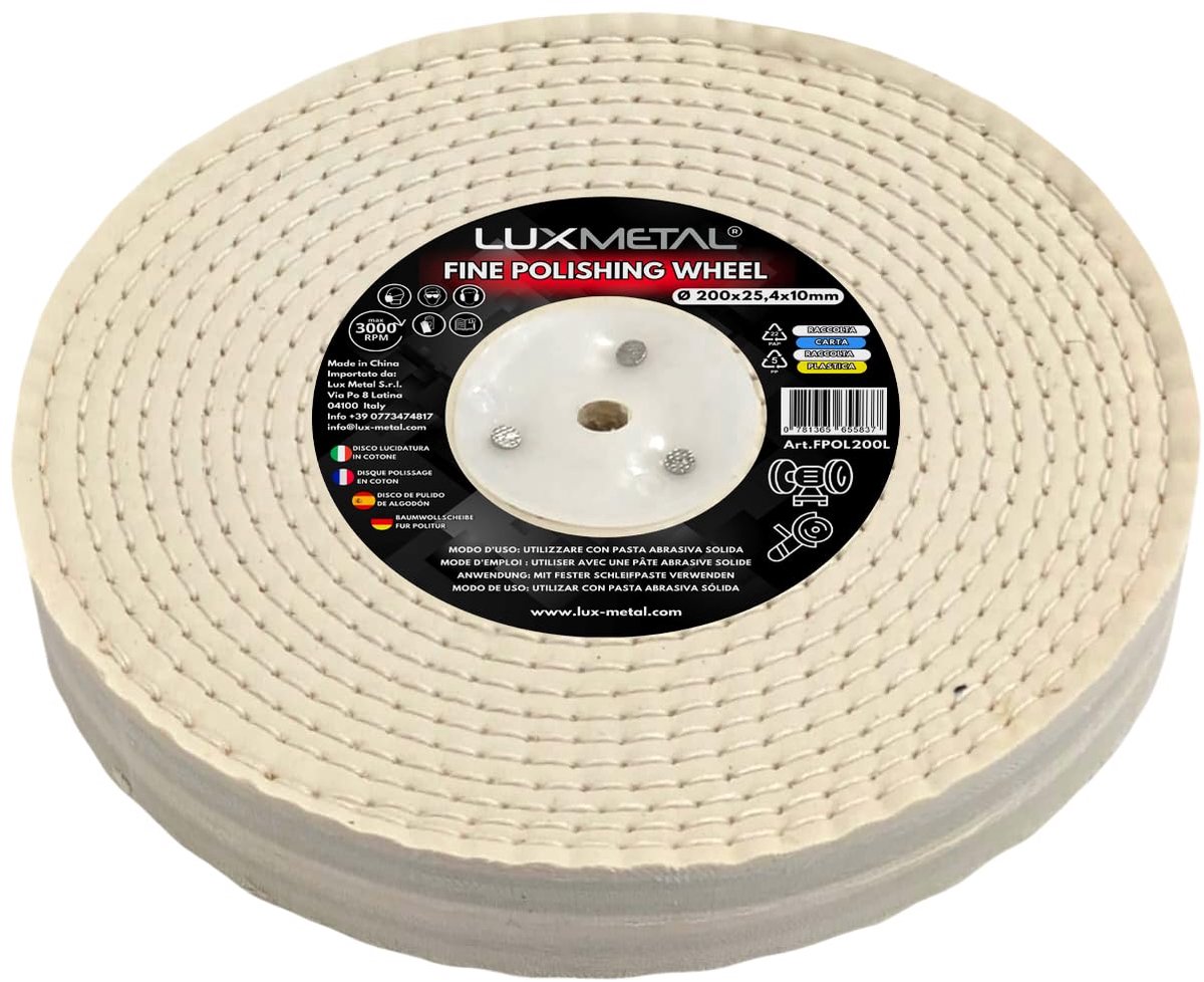 Polijstschijf metaal 200 x 25,4 mm - gewatteerd katoen - voor spiegelafwerking - perfect gepolijst staal - ShopVlot
