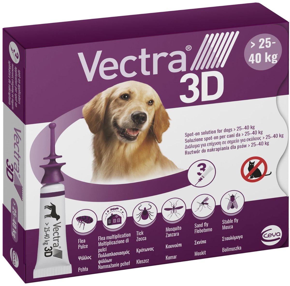 Spot-on oplossing honden 25-40 kg - 3 pipetten 4,7 ml - violet - beschermt tegen vlooien en teken - ShopVlot