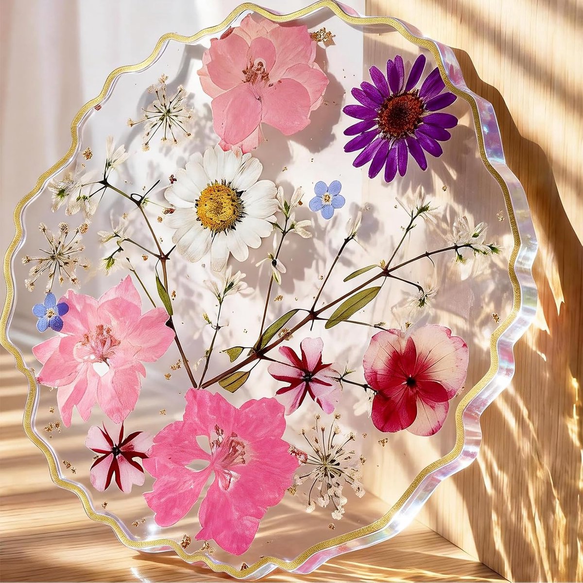 Glazen coasters met gedroogde bloemen - transparant hars - elegant ontwerp - stijlvolle tafeldecoratie - ShopVlot