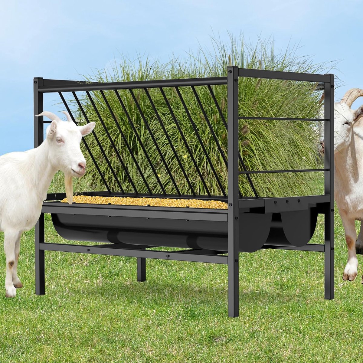 Hooiv feeder dispenser 2-in-1 - Gegalvaniseerd staal - Voor hooi en granen - Eenvoudig te vullen - ShopVlot