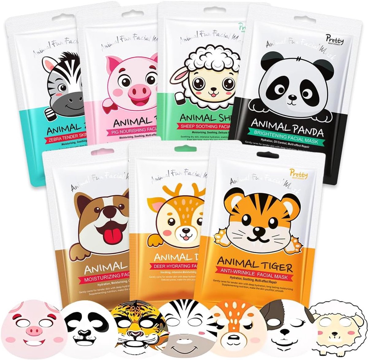 7-delige dierenontwerp-masker set - stoffen masker - hydraterend - voor meisjes - ShopVlot