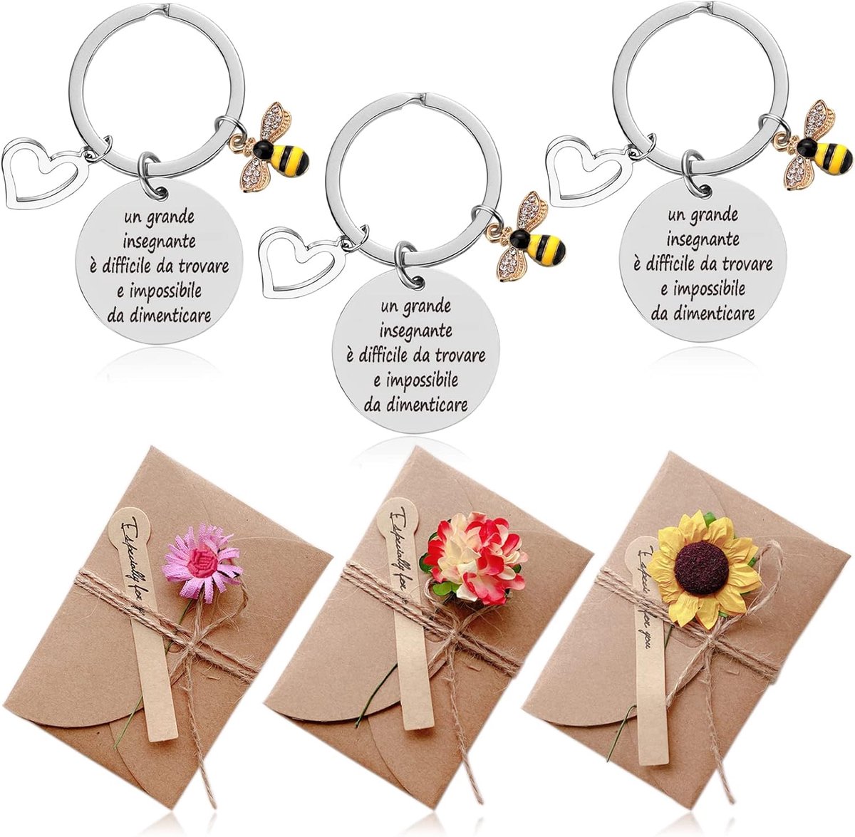Portachiave voor lerares - Zilveren sleutelhanger - Inclusief wenskaarten - Perfect cadeau voor juffrouw - ShopVlot