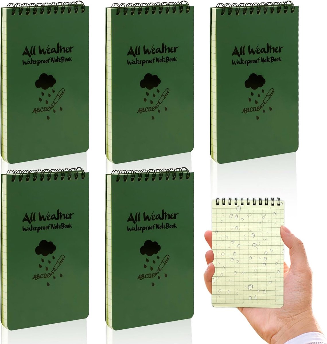 Mini Spiral Notebooks 5 Pack - Waterdicht - Groene omslag - Perfect voor buitenactiviteiten - ShopVlot