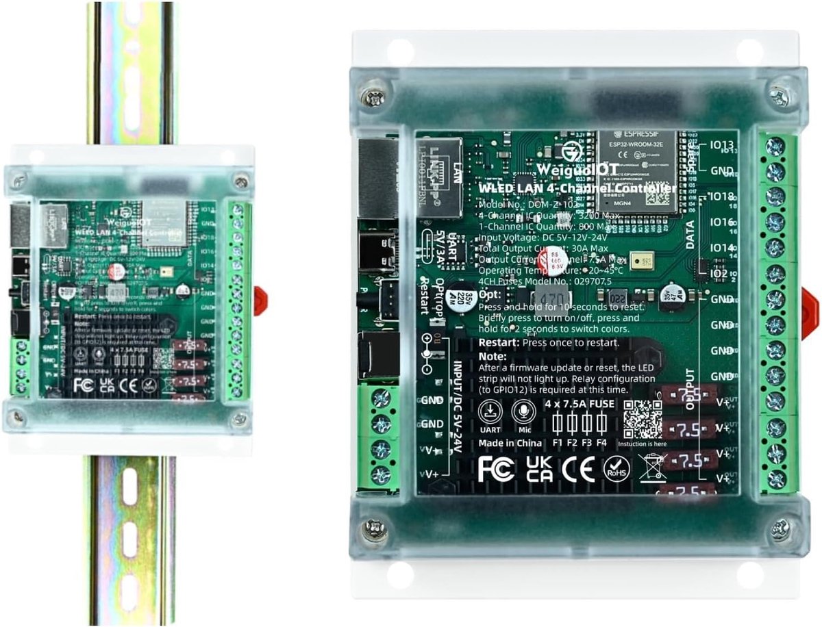 WLED Controller 4 Kanaals - Ethernet & WiFi - 30A Max. - Muzieksynchronisatie - ShopVlot