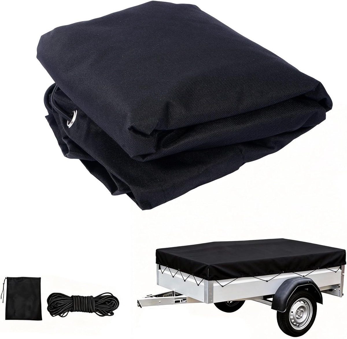 Trailerzeil 208 x 114 cm - 600D Oxford stof - Extra scheur- en waterbestendig - Optimale bescherming voor voertuigen - ShopVlot