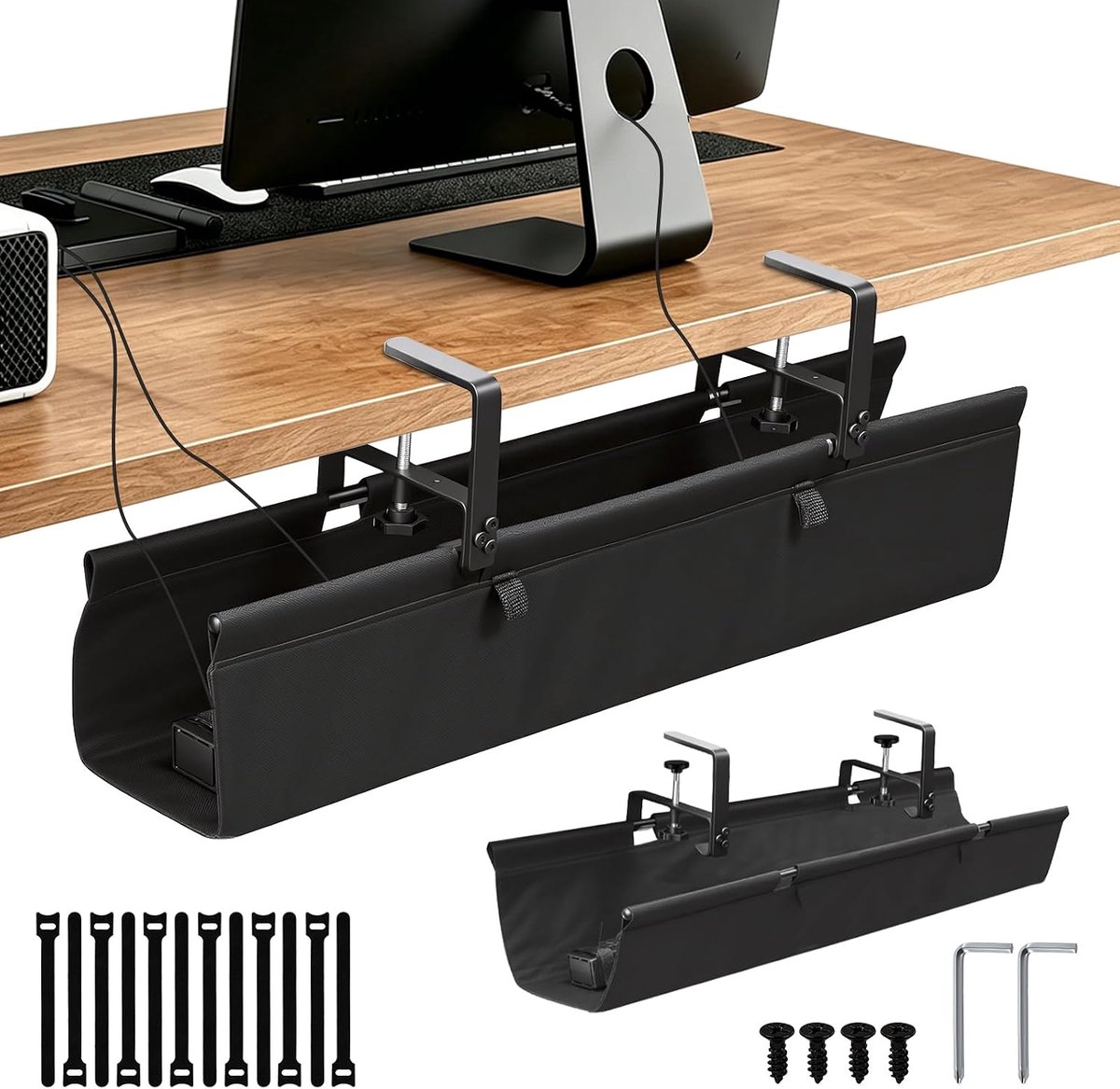 Kabelmanagement kabelgoot 70 cm - neopreen plank - klembevestiging - eenvoudig onder bureau te monteren - ShopVlot