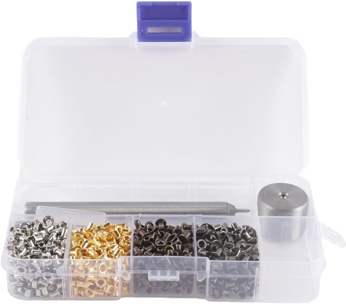 800 stuks metalen ringen, 2 mm geplateerd koper, metalen ringenset, leren ringenset met plastic opbergdoos voor schoenen, kleding, handwerktas