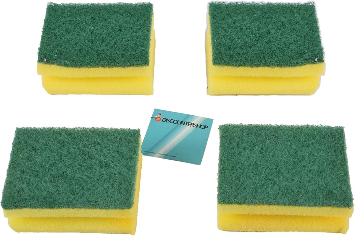 Spons set van 4 - Groene en gele polyester - Dubbelzijdige schoonmaaksponges - Ideaal voor afwassen - SnelShoppen