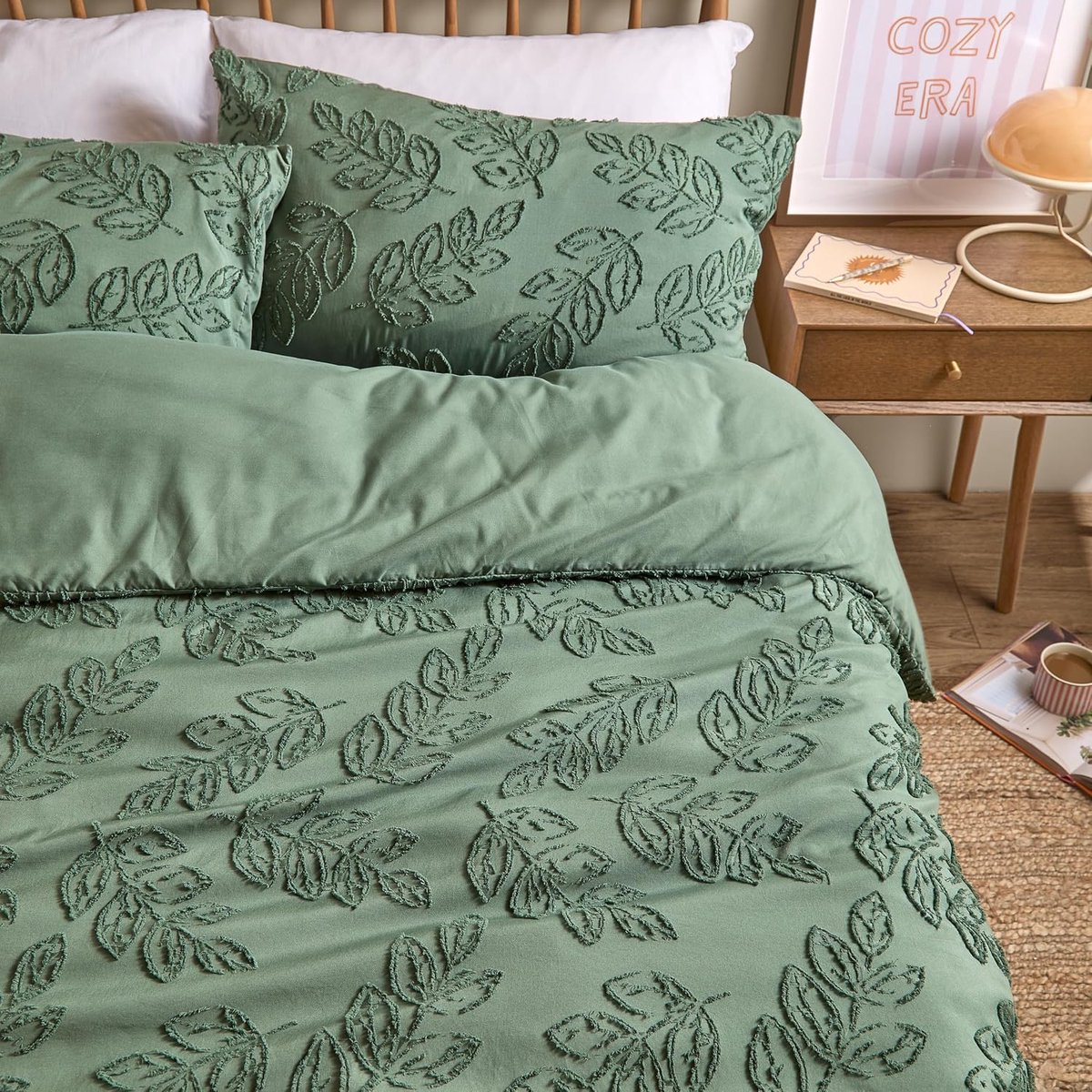 Furn. Dekbedovertrek Day Sevilla Leaf Dekbedovertrek Set (Groen - King) | Soft Touch Nature Leaf Tufted Easycare Beddengoed