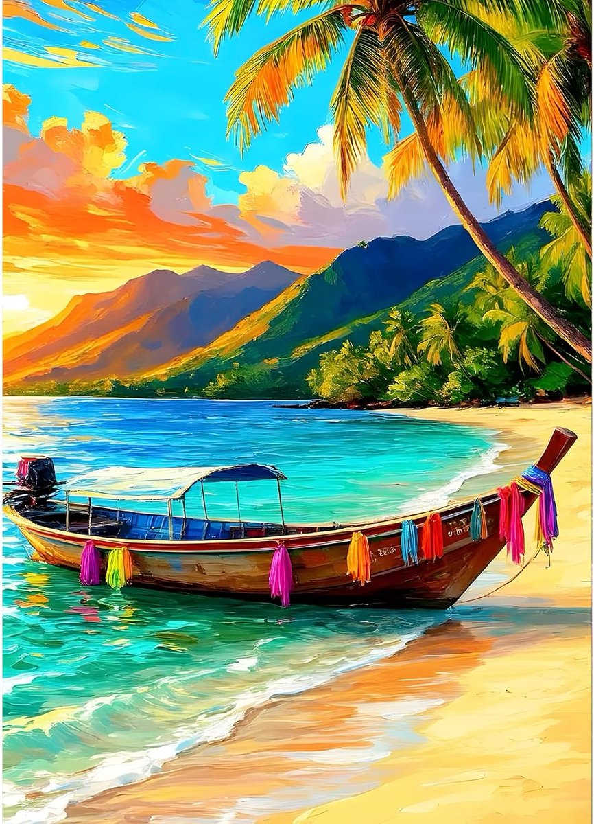 5D Diamond Art Kits, ronde boor, Sparkling Beach Sunset Diamond Painting afbeelding, landschap schilderen op nummer, kunstkits voor volwassenen, beginners, thuis, muurdecoratie, 30,5 x 40,6