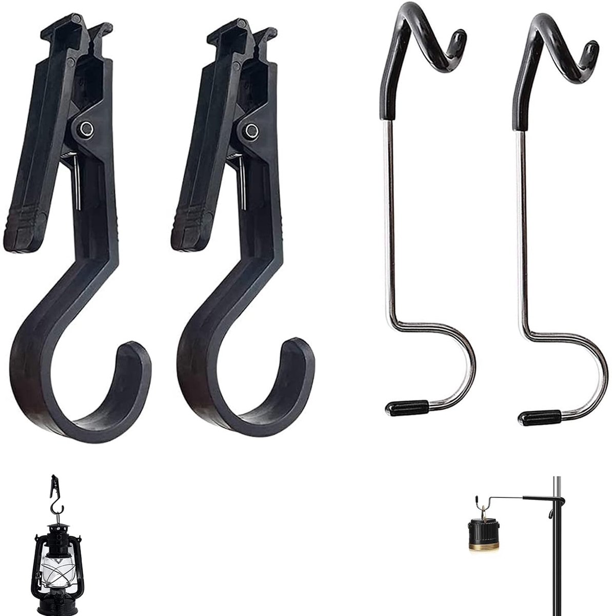 2 Stuks Camping-Vormige Lichthaken en 2 Stuks Multifunctionele Tentclip Lichthaak Wasknijpers, Geschikt voor Binnen en Buiten Accessoires van Tentluifel Clip Lichthaak Wasknijper