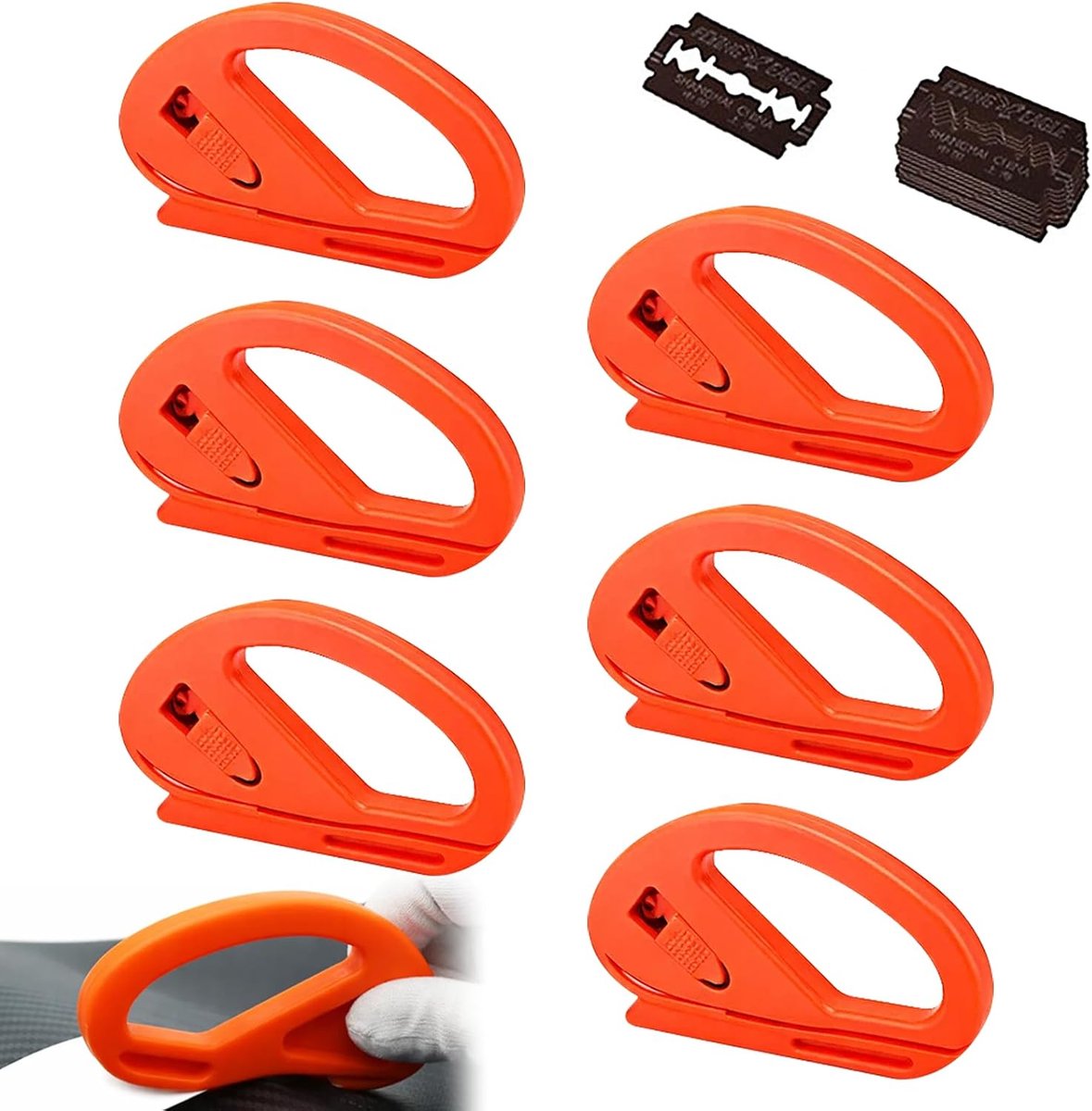6 stuks cadeaupapiersnijder voor rollen, efficiënte wikkelpapiersnijder met 10 reservemesjes, oranje cadeaupapiersnijder voor Kerstmis, verjaardagscadeaus en papierrollen