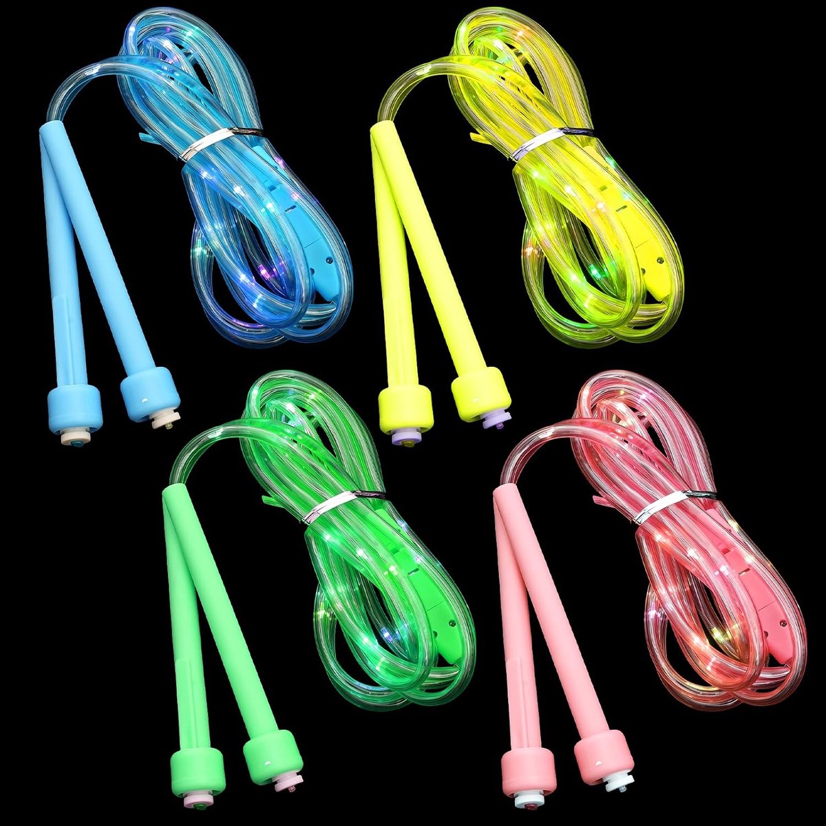 4 stuks lichtgevend springtouw, springtouw met led, drie lichtmodi, springtouw, speed rope, springtouw, verstelbare lengte voor sport, fitness, training, outdooractiviteiten