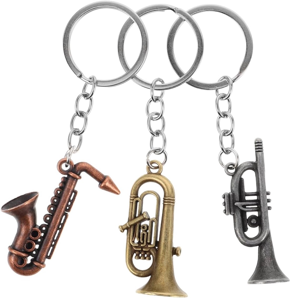 Saxofoon-sleutelhangers van metaal, vintage, oppervlak, duurzaam, veelzijdig als tas, cadeauaccessoire voor muziekliefhebbers, 3 stuks