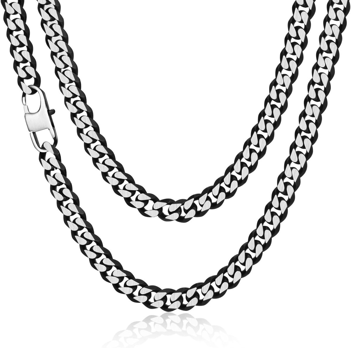 Pantserketting voor heren, tweekleurig, 6 mm, 8 mm breed, roestvrij staal, schakelketting, tweekleurig, Cubaanse ketting, robuuste schakelketting, halsketting, roestvrij staal, cadeau voor mannen en