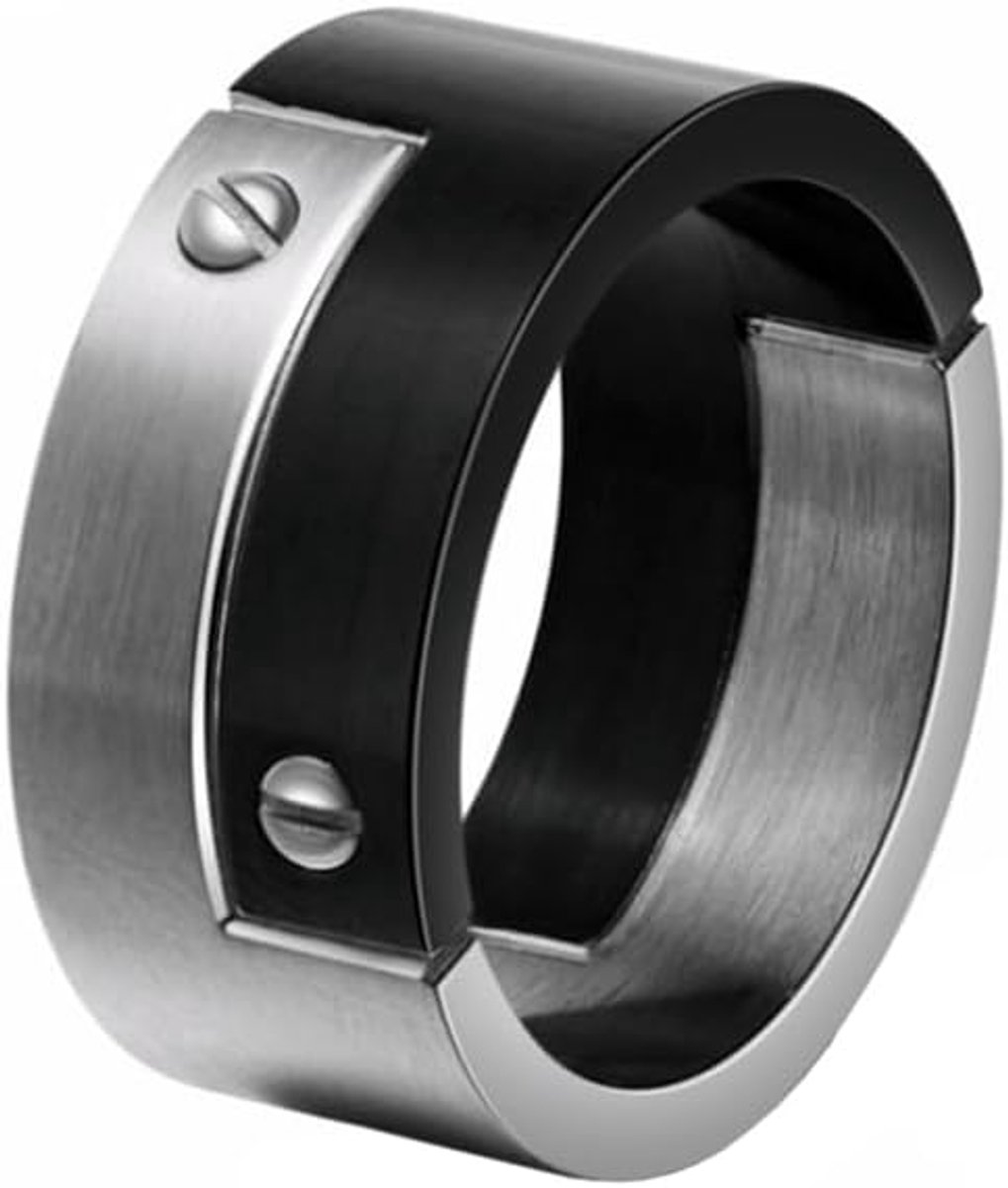 Heren ring edelstaal Schroef Zwart Zilver-21mm